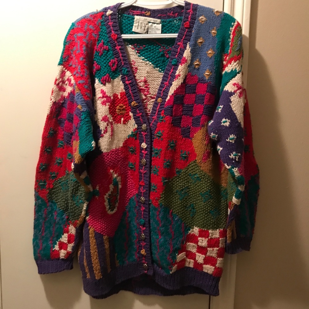 Fabulous colorful hand knit sweater